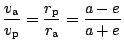 $ \displaystyle
\frac{v_\mathrm{a}}{v_\mathrm{p}}=\frac{r_\mathrm{p}}{r_\mathrm{a}}=\frac{a-e}{a+e}$