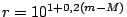 $ r = 10^{1 + 0,2 \left( m - M \right)}$