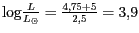 $ {\text{log}\frac{L}{L_{\odot}}=\frac{4,75+5}{2,5}=3,9}$