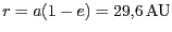 $ r = a (1 - e) = 29,6\,\mathrm{AU}$