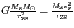 $ {G\frac{M_{\mathrm{Z}}M_{\odot}}{r_{{{\mathrm{ZS}}}}^{{2}}}=\frac{M_{\mathrm{Z}}v_{\mathrm{Z}}^{{2}}}{r_{{{\mathrm{ZS}}}}}}$