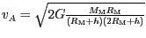 $ {v_{{A}}=\sqrt{2G\frac{M_{\mathrm{M}}R_{\mathrm{M}}}{\left(R_{\mathrm{M}}+h\right)\left(2R_{\mathrm{M}}+h\right)}}}$