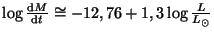 $ \log\frac{{\mathrm d}M}{{\mathrm d}t}\cong-12,76+1,3\log\frac{L}{L_{\odot}}$