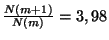 $ \frac{N(m+1)}{N(m)}=3,98$