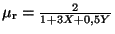 $ \mu_\mathrm{r}=\frac{2}{1+3X+0,5Y}$