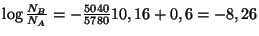 $ \log\frac{N_B}{N_A}=-\frac{5040}{5780}10,16+0,6=-8,26$